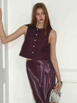 Tweed Button Short Vest