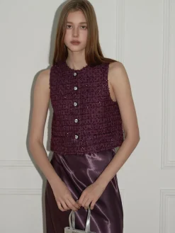 Tweed Button Short Vest