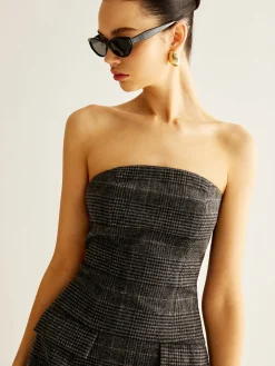 Tweed Checked Tube Short Dress
