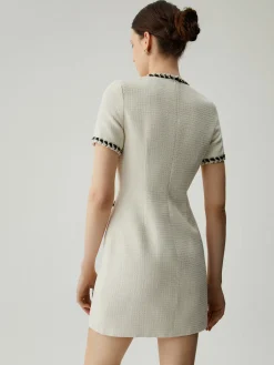 Tweed Contrast Trim Pocket Mini Dress