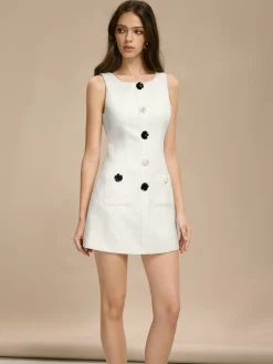 Tweed 3D Flower Pockets Dress