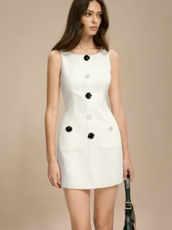 Tweed 3D Flower Pockets Dress