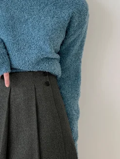 Tweed Pleated Button Midi Skirt