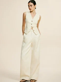 Tweed Sleeveless Baggy Pants Set