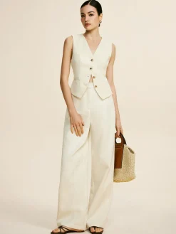 Tweed Sleeveless Baggy Pants Set