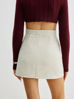 Tweed Zipper A-Line Mini Skirt