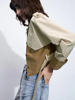 Two Tone Buckle Belted Trench Coat