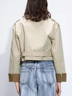 Two Tone Buckle Belted Trench Coat