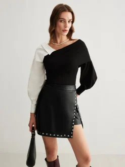 Two Tone Cold-Shoulder T-Shirt