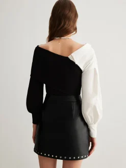 Two Tone Cold-Shoulder T-Shirt