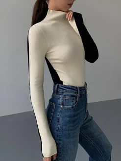 Two Tone Double Sided Long Sleeve Knit Top