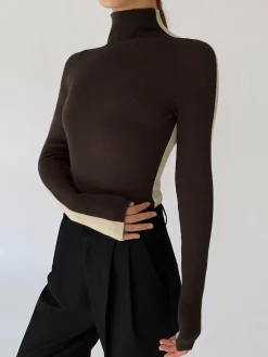 Two Tone Double Sided Long Sleeve Knit Top