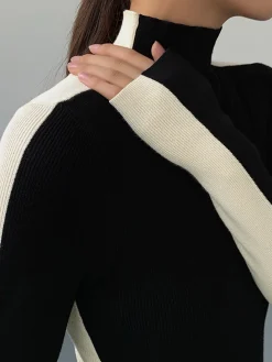 Two Tone Double Sided Long Sleeve Knit Top