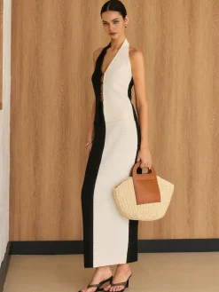Two Tone Halter Knit Skirt Set