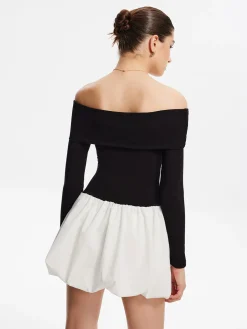 Two Tone Off Shoulder Bubble Short Dress