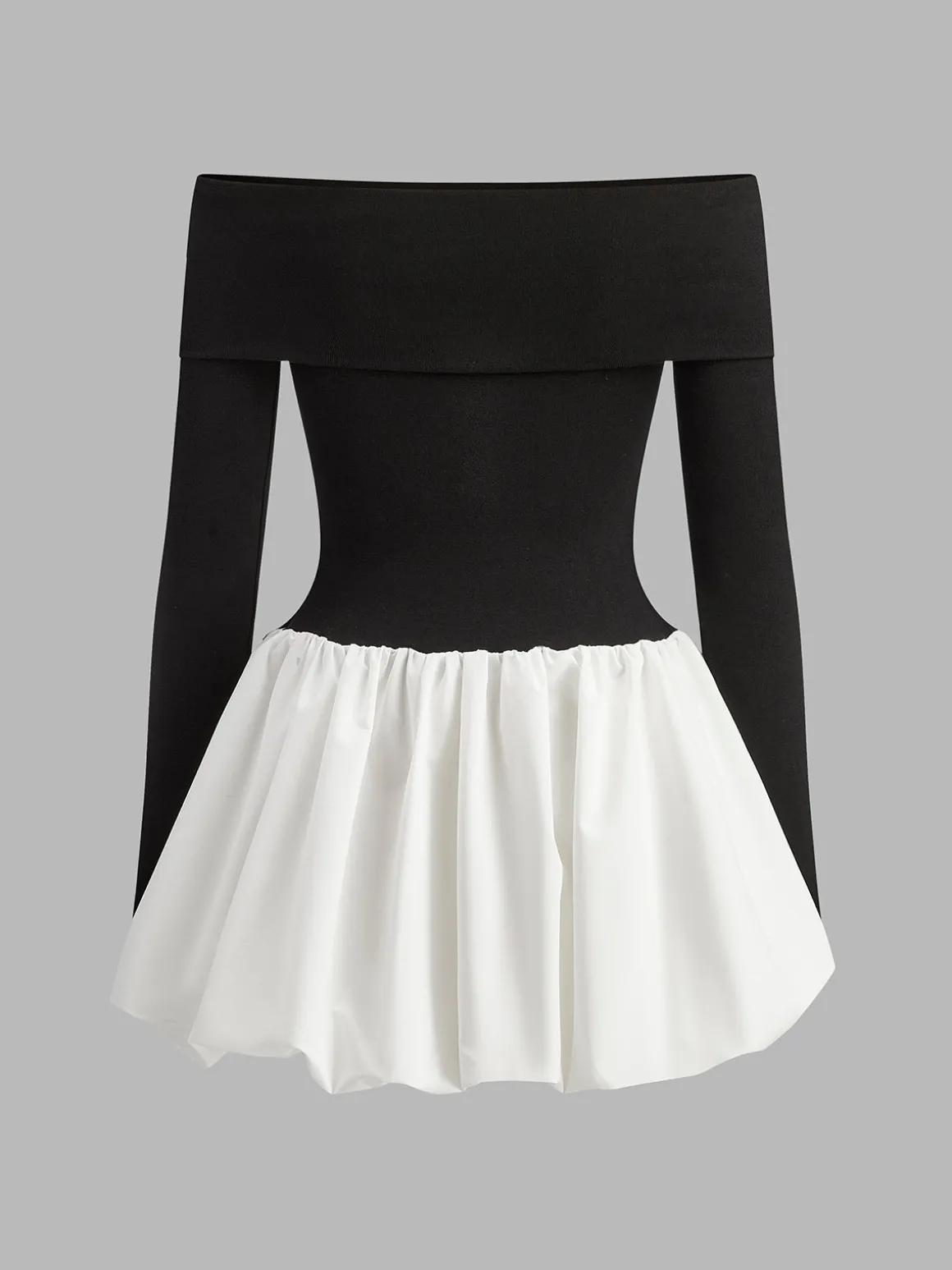 Two Tone Off Shoulder Bubble Short Dress