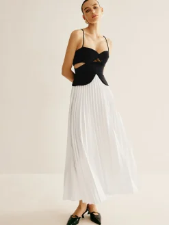 Two Tone Panel Cutout Pleated Dress