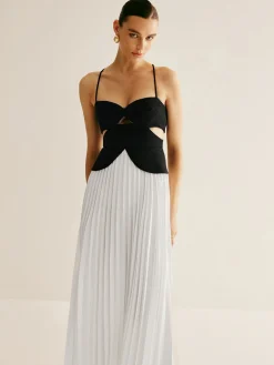 Two Tone Panel Cutout Pleated Dress