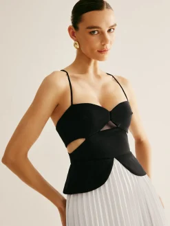 Two Tone Panel Cutout Pleated Dress