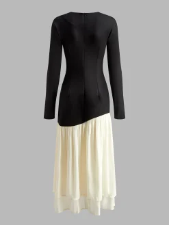 Two Tone Panel Pleated Dress