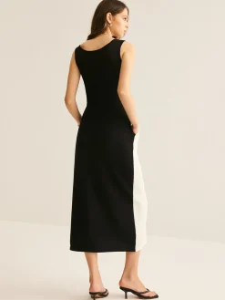 Two Tone Panel Pockets Tank Dress