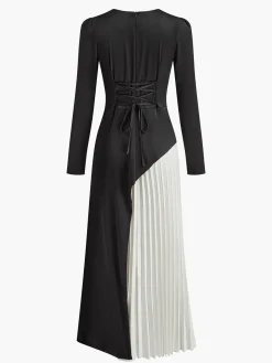 Two Tone Pleated Drawstring Dress