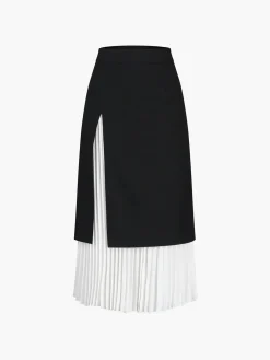 Two Tone Pleated Long Skirt
