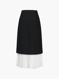 Two Tone Pleated Long Skirt