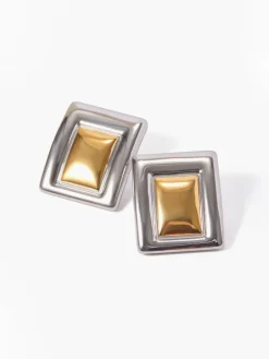Two Tone Rectangular Earrings