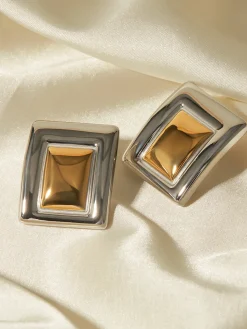 Two Tone Rectangular Earrings