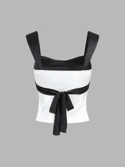 Two Tone Satin Tied Zippered Top