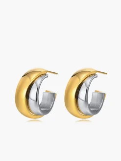 Two Tone Tunnel Hoop Earrings
