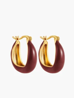 Two Tone U-Shape Stud Hoop Earrings