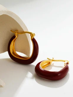 Two Tone U-Shape Stud Hoop Earrings