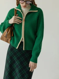 Two Way Zip Contrast Trim Cardigan