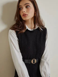 Two-Piece Belted Sweater With Polo Shirt
