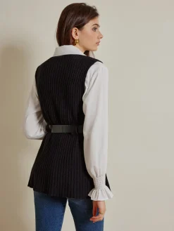Two-Piece Belted Sweater With Polo Shirt