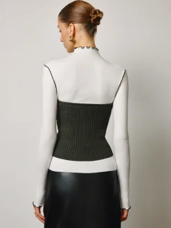 Two-Piece Lettuce Trim Knit Top With Slit Vest
