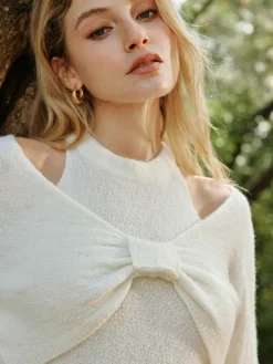 Two-Piece Skinny Vest With Bow-Decor Sweater Top