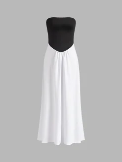 Two-Tone Backless Tube Long Dress