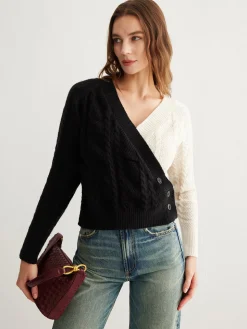 Two-Tone Criss Cross Button Knit Top