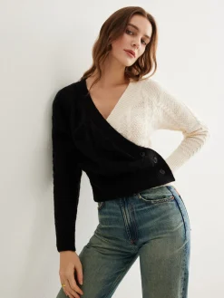 Two-Tone Criss Cross Button Knit Top