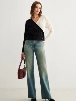 Two-Tone Criss Cross Button Knit Top