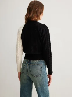 Two-Tone Criss Cross Button Knit Top