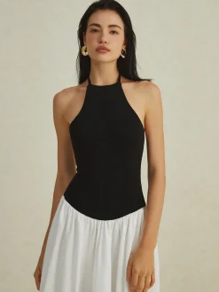 Two-Tone Halter Long Dress