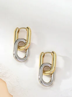 Two-Tone Hoop Drop Earrings
