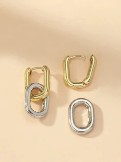 Two-Tone Hoop Drop Earrings