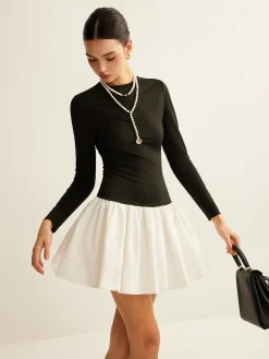 Two-Tone Panel Slim Dress
