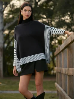 Two-Tone Pinstripe Split Knit Top