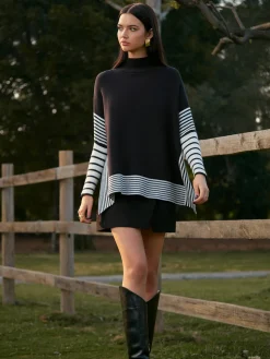 Two-Tone Pinstripe Split Knit Top